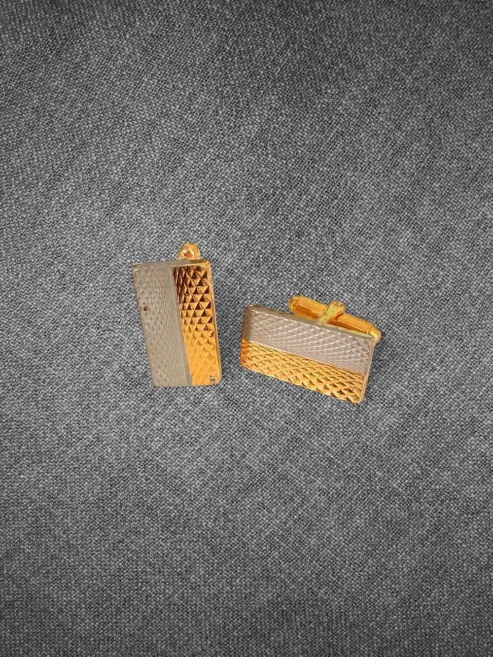 Vintage Gold And Silver Tone Textured Rectangle Cufflinks Pair